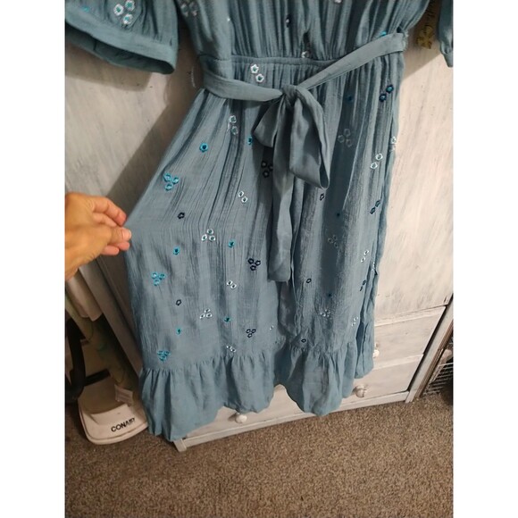 Figueroa&Flower Puff Sleeve Embroidered Maxi Dress Blue Sm Boho Feminine Cottage - Picture 2 of 9